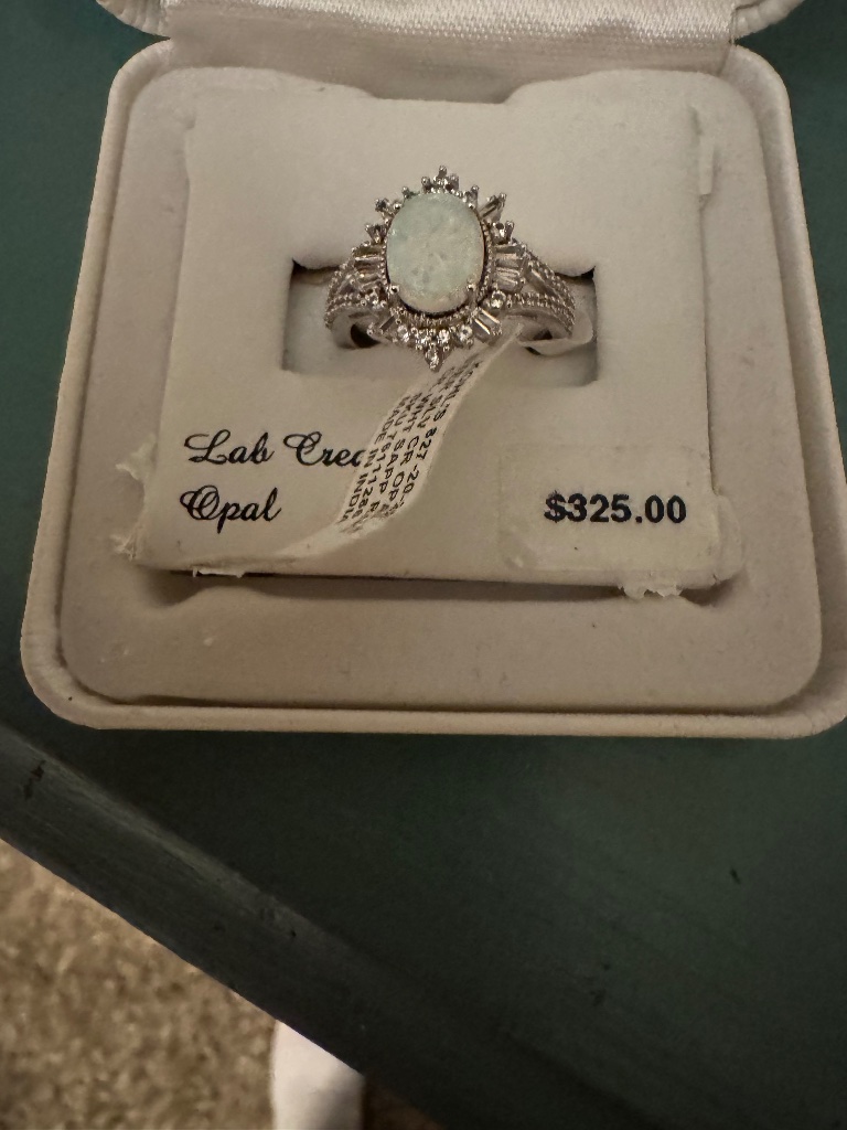 Stunning Cr Opal And Cr White Sapphire Silver Ring Ring In Sterling Silver.
